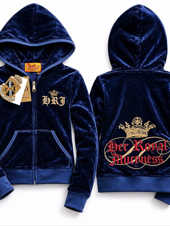 Juicy Couture Other - Juicy Couture Vintage Kids Y2K Velour Hoodie Her Royal Juicyness Navy NWT S